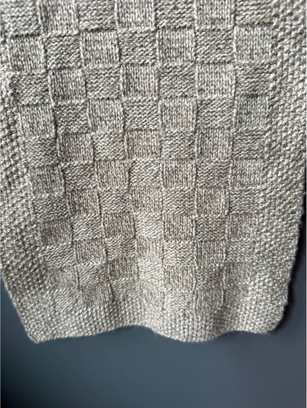J.Crew Beige Knit Scarf with Checkerboard Pattern